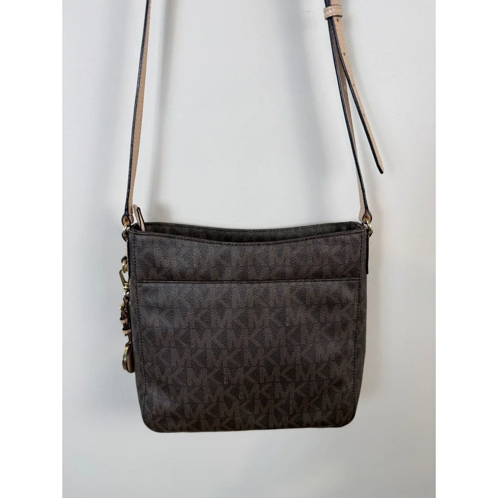 Michael‎ Kors Signature Brown Crossbody Bag Gold Hardware PVC Medium Jet Set